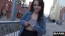 Taking her breasts out in front of the stadium (fixed)