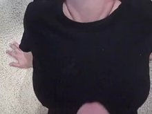 amateur gets cum on giant boobs in black shirt
