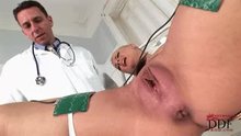 The doctor makes her pussy pulse, contract, and cum without touching through electricity