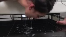 Gina Valentina licks cum off the floor
