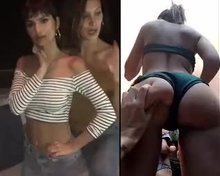 Emily Ratajkowski having her breasts and butt groped by her friends
