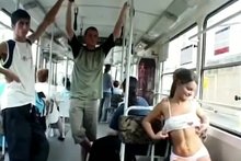 Teen flashing on a bus