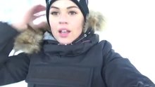 Snowboarder woman masturbate in ski lift
